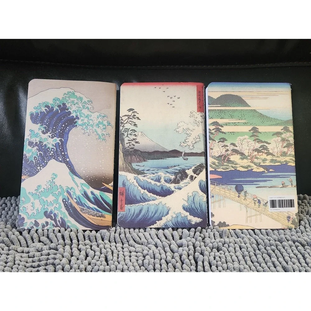 Chinese Lined Journals with Ocean, Mountains, Tree Scenes Haiku Style‎ Set of 3